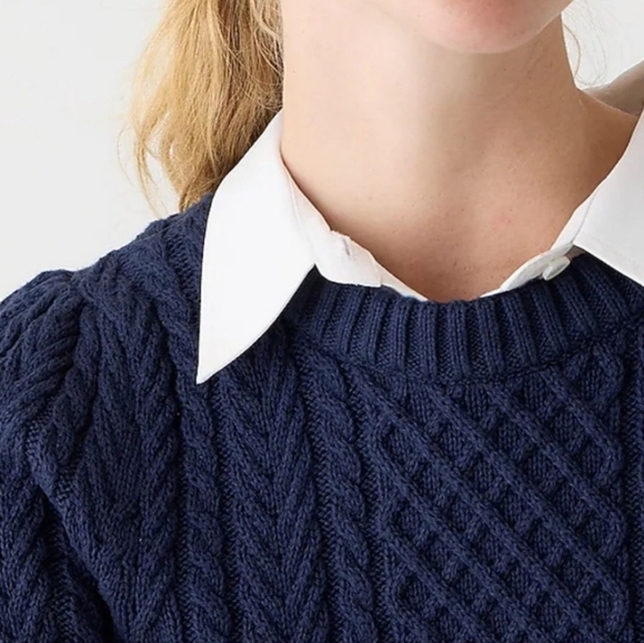 J.Crew Cable-knit puff-sleeve crewneck sweater Size Medium Cotton - Picture 2 of 9
